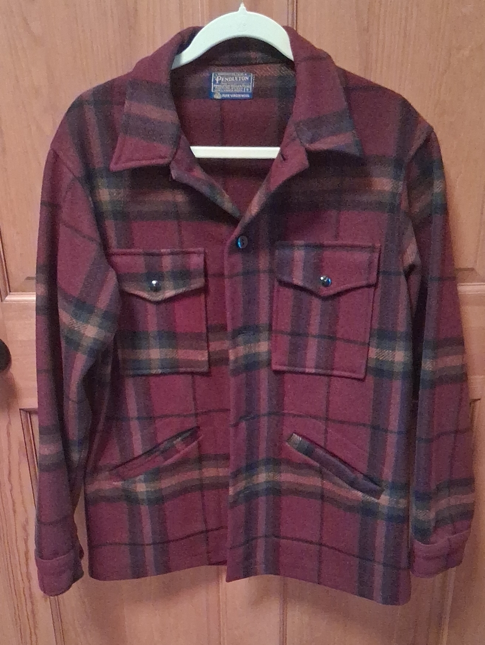 Pendleton Men's Maroon Plaid Wool Field Jacket